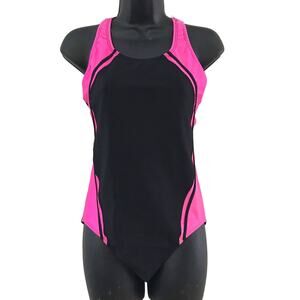Vintage Black Neon Pink 90s Bathing Suit Size Med